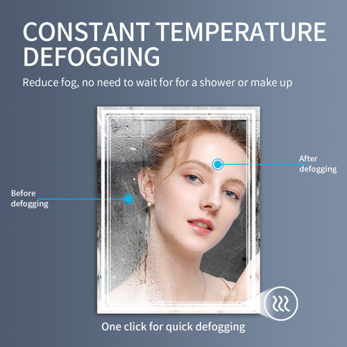 Ivy Bronx Epping Rectangle LED Wall Mirror, Dimmable Vanity Lighted